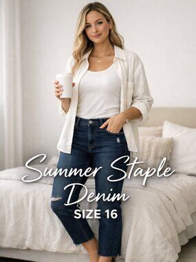 Nicole Miller Soho High Rise Cropped Raw Hem Skinny Jeans Dark Wash Size 16